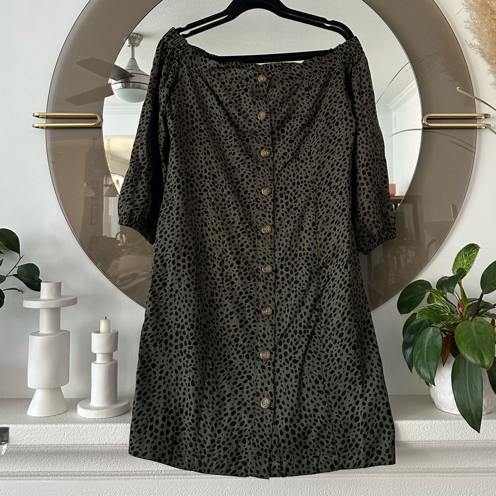 Wrangler Retro Cheetah Pattern Button Up Dress Of… - image 1